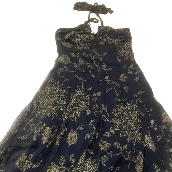 BCBGMAXAZRIA Silk Chiffon Halter Dress – Midnight Blue & Gold (Sample, NWT) - Picture 2 of 7